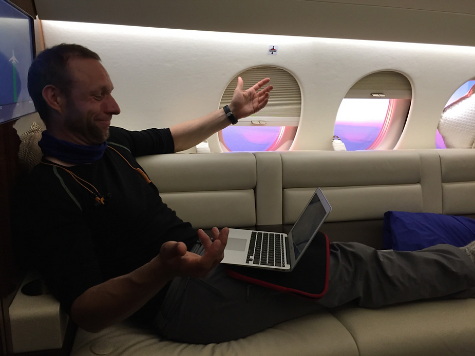 Dr. Henrik stretched out on the jet.