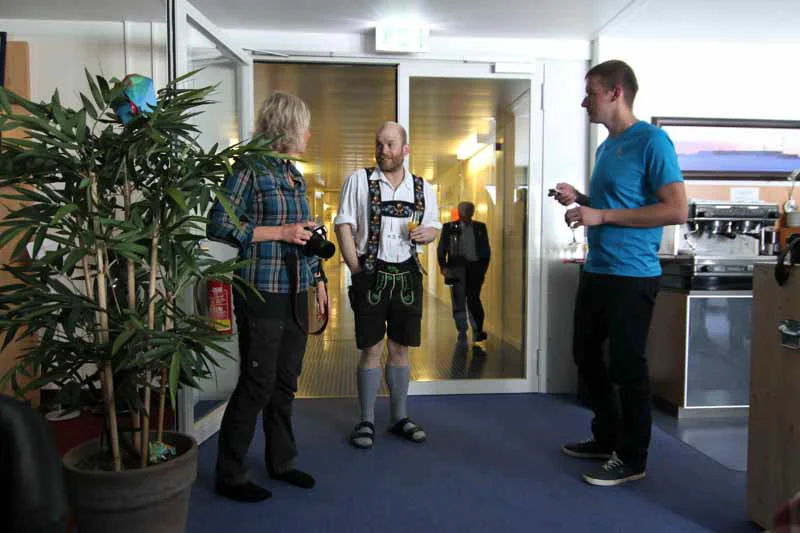 A German man in Lederhosen.