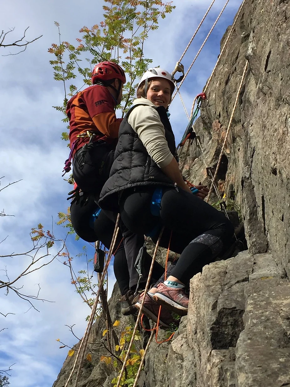 Learning how to rappel.