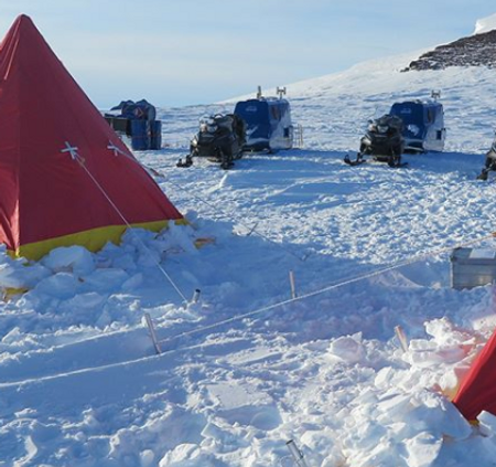 Tents, snowmobiles and field modules.