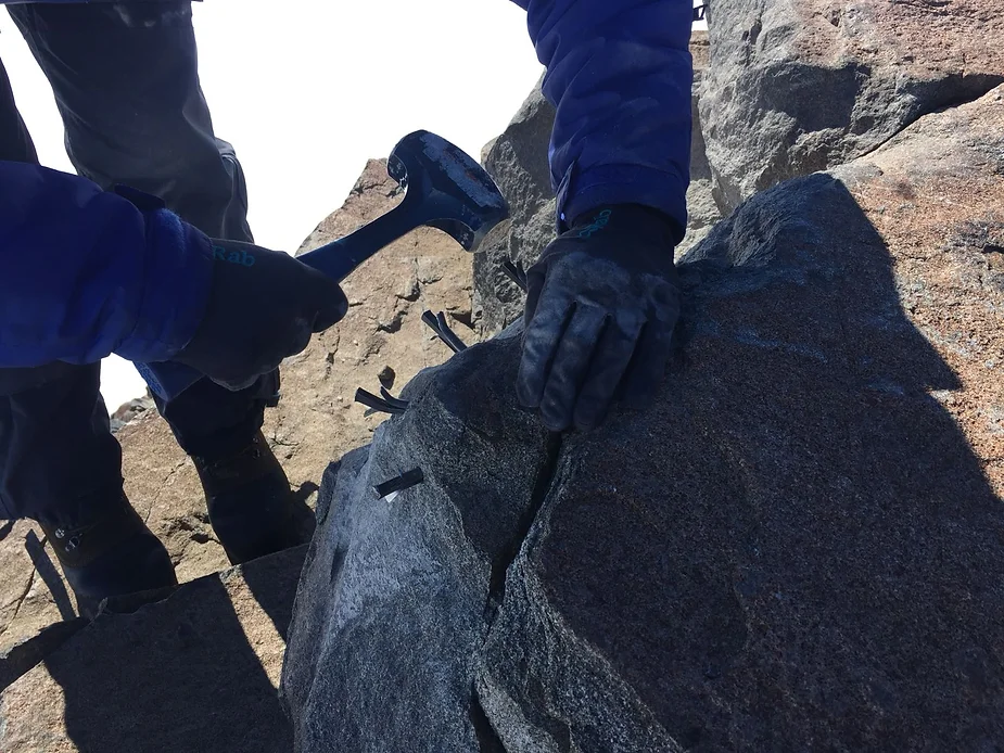 Getting rock samples.