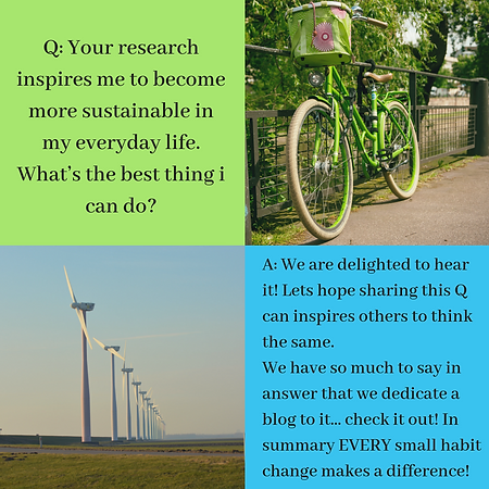 Q: Your research inspires me to become more sustainable in my everyday life. What's the best thing I can do? A: We are delighted to hear it. EVERY small habit change makes a difference!